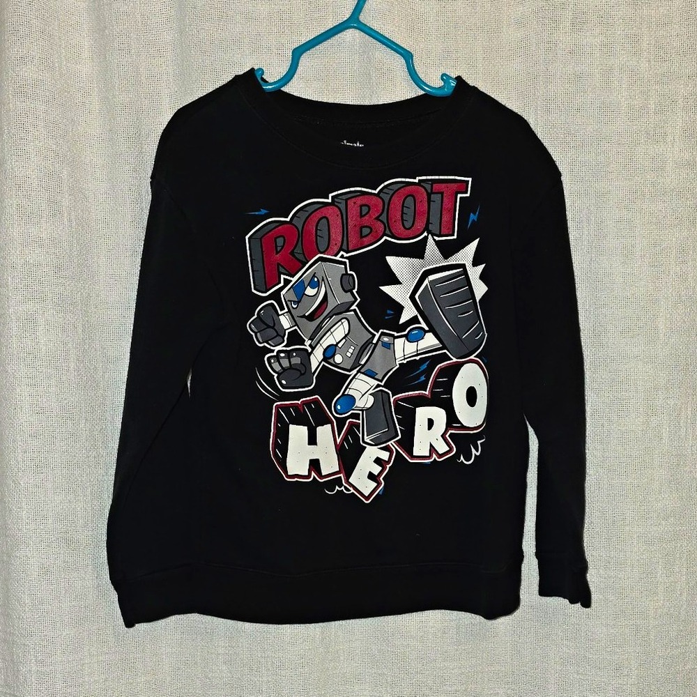 Boys Robot Hero Black Graphic Crewneck Sweatshirt Long Sleeve